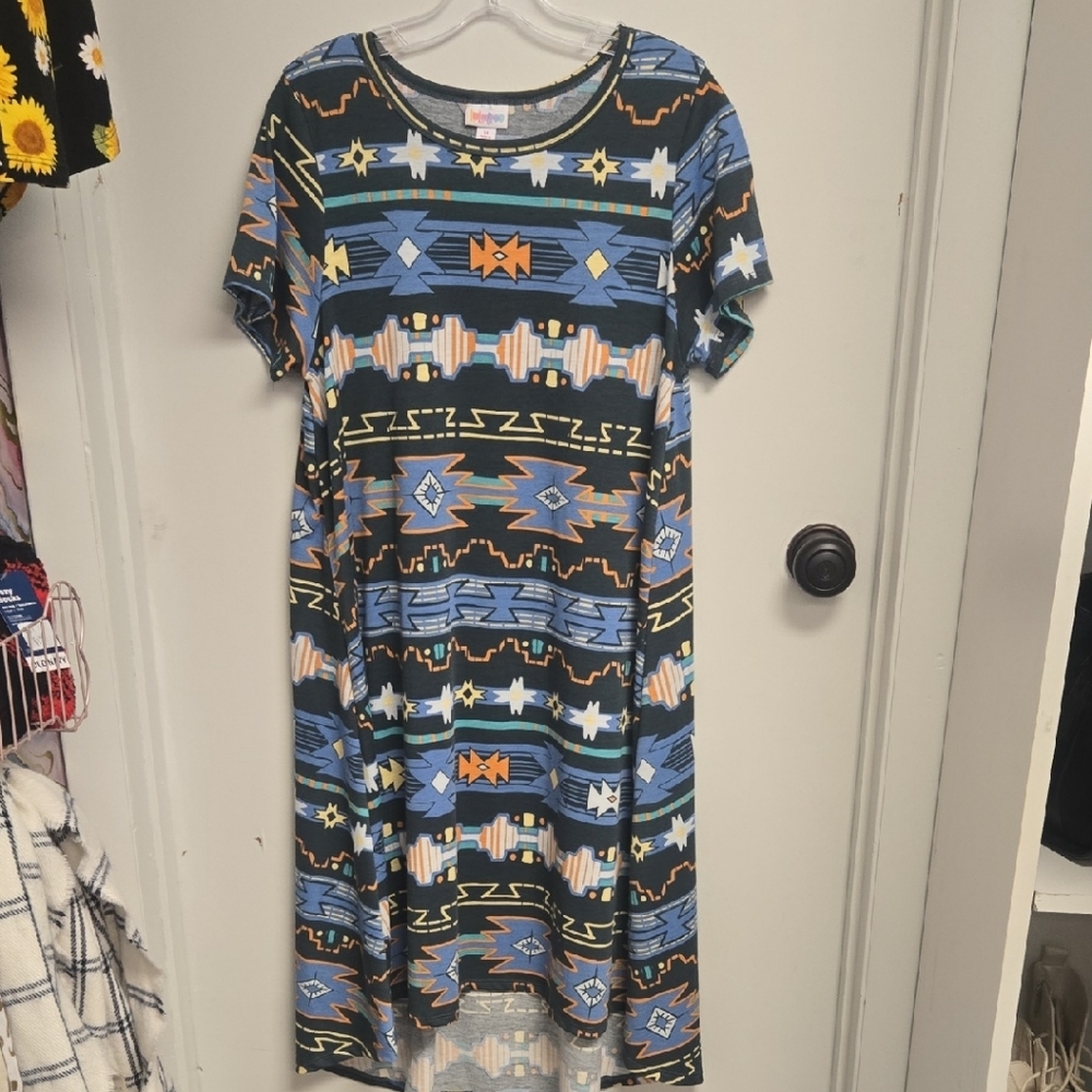 LuLaRoe Aztec Blue and Orange Midi Dress